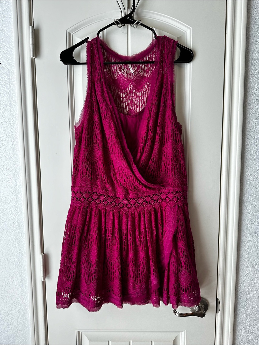 Free People First Bloom Magenta Boho Crochet Lace Cover-Up Dress XS